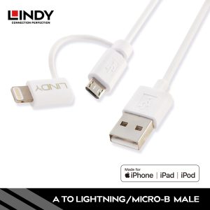 KABEL APPLE, TYPE A TO LIGHTNING  MFI CERTIFIED & MICRO-B, 1M