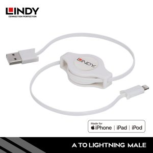 KABEL APPLE RETRACTABLE, TYPE A TO LIGHTNING  MFI CERTIFIED, 1M