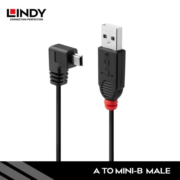 KABEL USB 2.0, TYPE A TO MINI-B, BLACK, 1M, RIGHT ANGLE 90 DEGREE