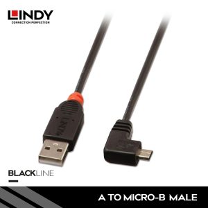 Kabel USB 2.0, Type A TO Micro-B, Black, 1M, Right Angle 90 Degree
