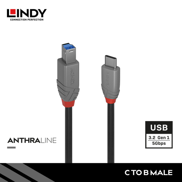 Kabel USB 3.2 Gen 1, Type C to Type B, anthra, 2M