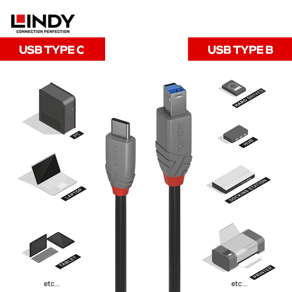 Kabel USB 3.2 Gen 1, Type C to Type B, anthra, 2M - Image 3