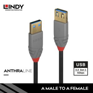 Kabel Extension USB 3.2 GEN 1, Type A to Type A, Anthra, 2M