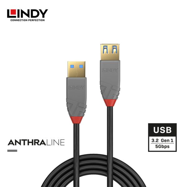 Kabel Extension USB 3.2 GEN 1, Type A to Type A, Anthra, 2M - Image 2