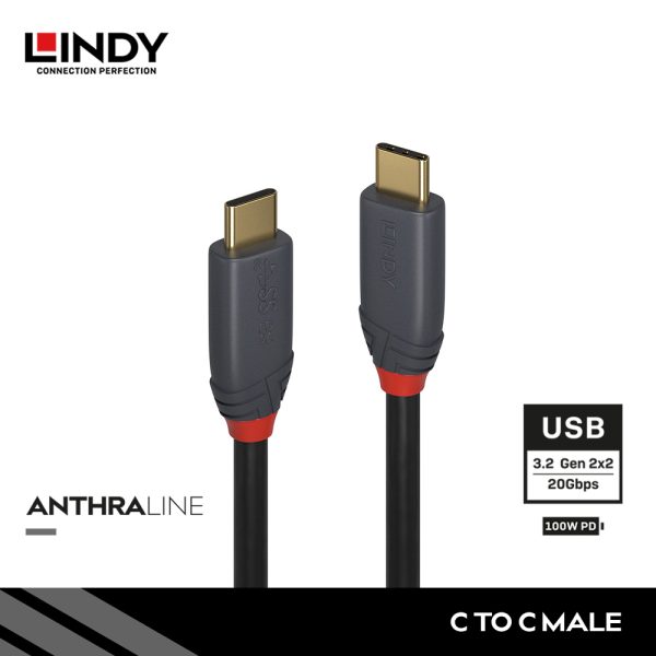 Kabel USB 3.2 Gen 2x2, Type C to Type C, PD 5A, Anthra, 1M