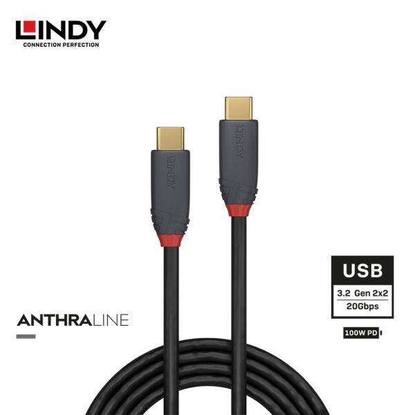 Kabel USB 3.2 Gen 2x2, Type C to Type C, PD 5A, Anthra, 1M - Image 2