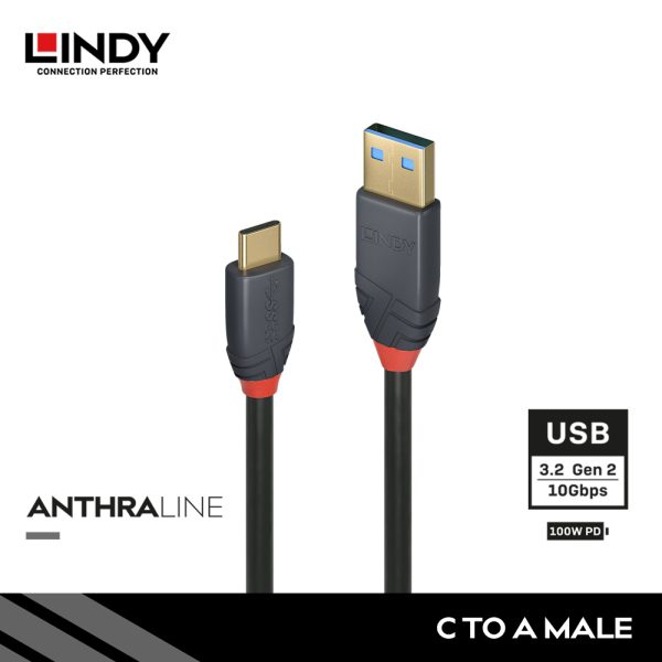 KABEL USB 3.2 GEN 2, TYPE C TO TYPE A, PD 5A, ANTHRA, 1.5M