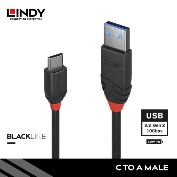 KABEL USB 3.2 GEN 2, TYPE C TO TYPE A, 3A, BLACK, 0.5M