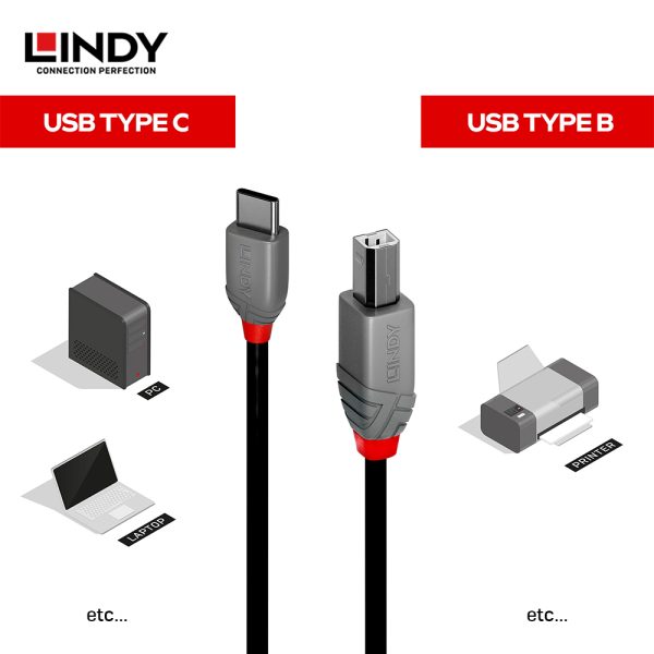Kabel USB 2.0, Type C to Type B, Anthra, 3M - Image 3