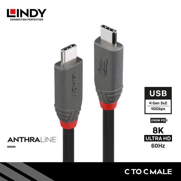 Kabel USB 4 Gen 3X2, Type C to Type C, PD 240W, Anthra, 2M