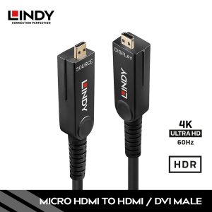 Kabel HDMI High Speed, Micro HDMI to HDMI & DVI, Fiber Optic Hybrid, 20M