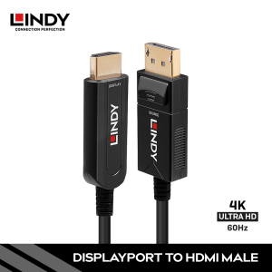 Kabel Adapter DisplayPort to HDMI 18G Fiber Optic Hybrid, 40M