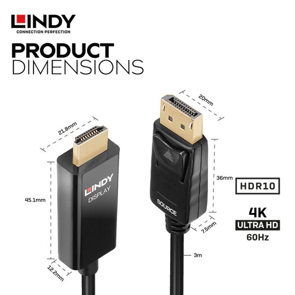Kabel Adapter DisplayPort to HDMI, HDR, 3M - Image 3