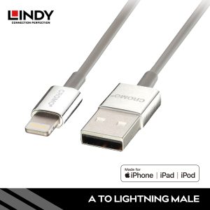 KABEL SLIM APPLE, TYPE A TO LIGHTNING MFI CERTIFIED, CROMO, 1M