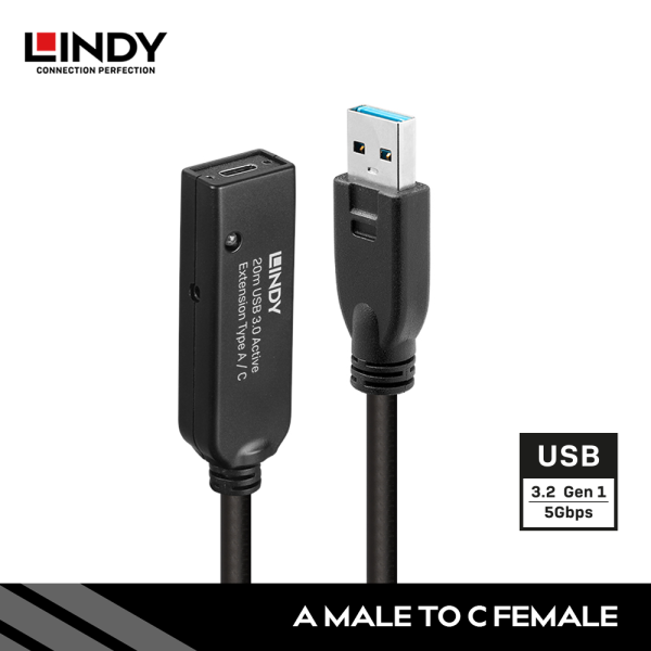 Kabel Extension USB 3.2 Gen 1, Type A to Type C, Aktif, 20M