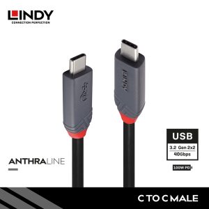 Kabel USB 4 Gen 3X2, Type C to Type C, PD 5A, Anthra, 1M