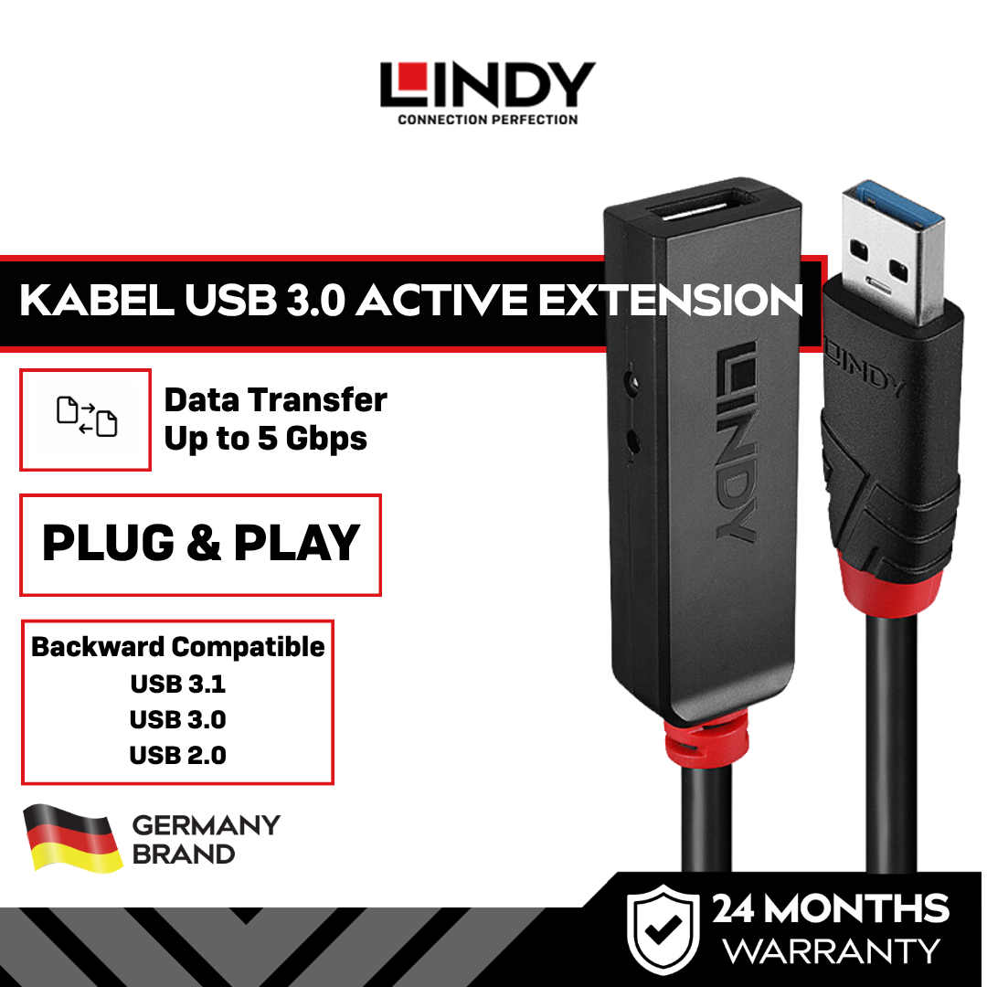 LINDY Kabel USB 3.0 Active Extension 3M 5Gbps USB Extender Original