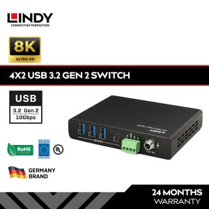 LINDY USB Sharing Switch 2 PC 4 Port USB 3.2 Gen2 10Gbps Type C USB Switch RS232 Original Garansi Resmi, 43431