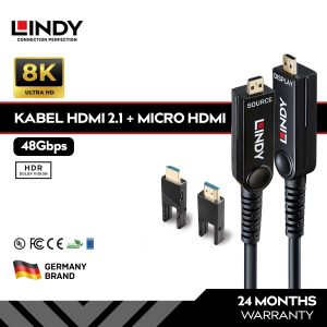 LINDY Kabel HDMI 2.1 Micro Hdmi Fiber Optic Hybrid 8K 60Hz 48Gbps HDR ARC eARC LSZH Cable, 10-30 Meter, 38540-4