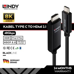 LINDY Kabel USB Type C to HDMI 2.1 8K 60Hz 4K 144Hz 48Gbps HDR DP Alt Mode, 1-5 Meter, 43433-6