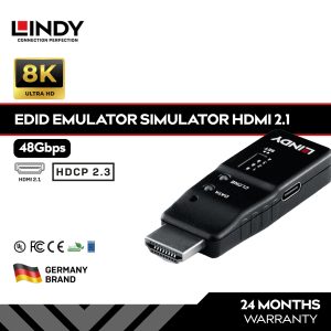 LINDY Emulator EDID HDMI 2.1 8K 60Hz 48Gbps Simulator Virtual Monitor HDR HDCP CEC Original, 32105